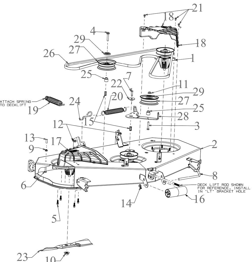 Deck Diagram and Parts List for XT1-LT50KH (13AQA1CZ210)(2019) Cub Cadet Lawn Tractor